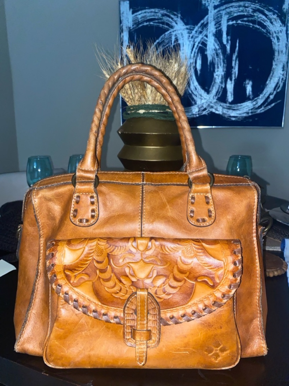 Patricia Nash Tooled Leather Satchel - Brown